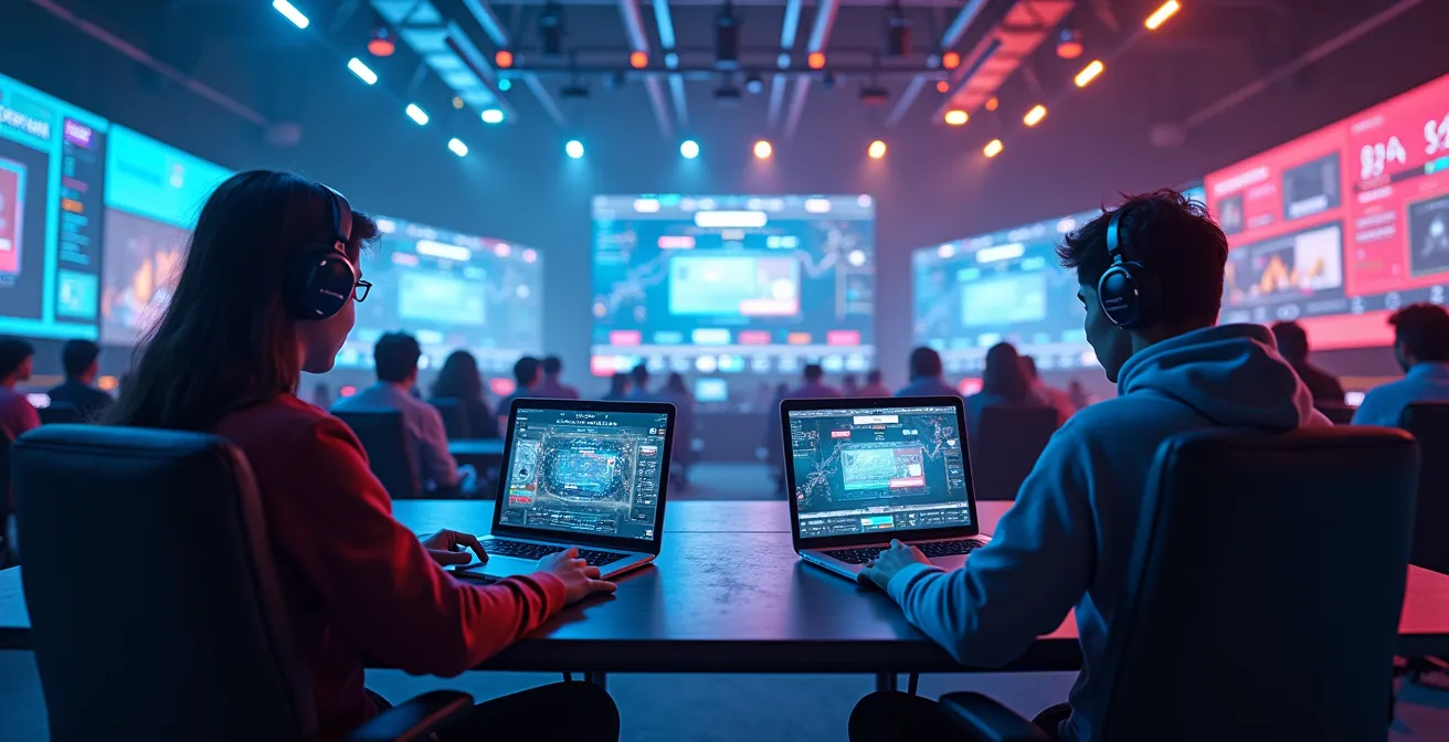 Visuel montrant une interface futuriste avec IA et cloud gaming en compétition d'e-sport