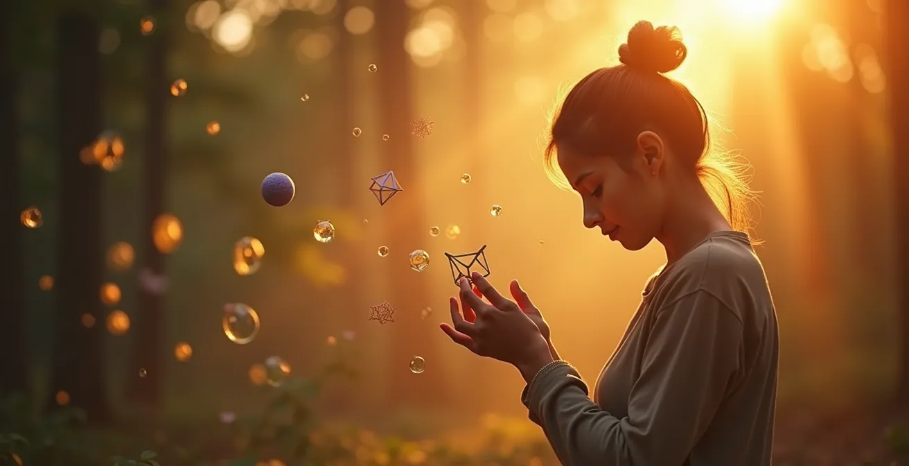 Représentation visuelle du concept de flow constructif dans les jeux créatifs pour illustrer les bienfaits psychologiques