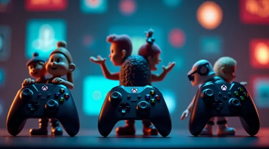 Comparaison symbolique des consoles PlayStation, Xbox et Switch avec des éléments représentatifs du gaming