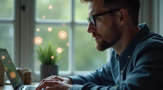 Illustration symbolique représentant un joueur conscient des risques des jeux d'argent, tenant un budget sous contrôle dans un cadre moderne et épuré