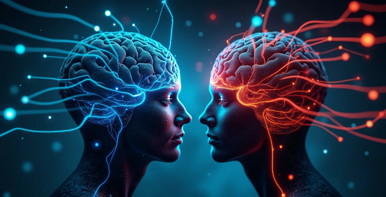Représentation symbolique de l'esprit de compétition, combinant des éléments mentaux et émotionnels liés au jeu.