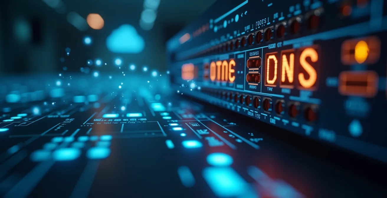 Illustration technique montrant la configuration d'un routeur et serveurs DNS pour une connexion optimisée au jeu en ligne