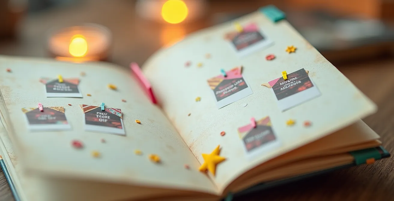 Journal de victoires d'un concouriste avec photos de gains et annotations colorées