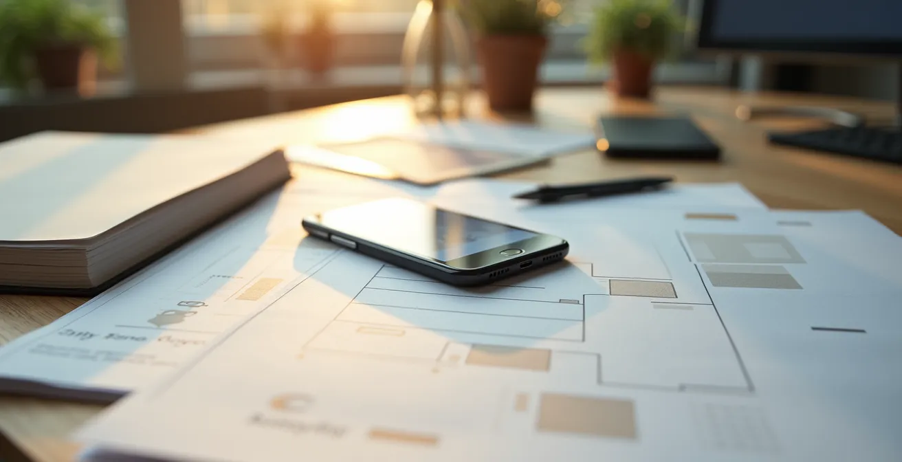 Bureau organisé avec documents et smartphone montrant un système de suivi des ODR