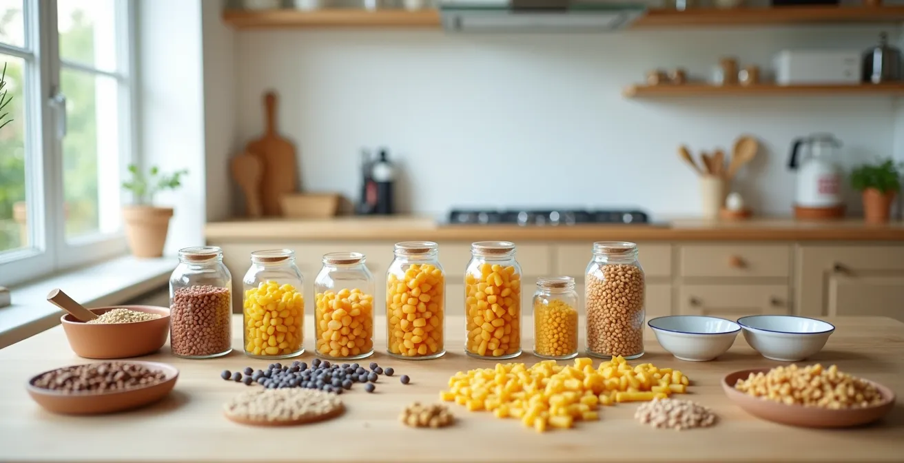 Table d'activités avec objets du quotidien triés par couleurs et formes
